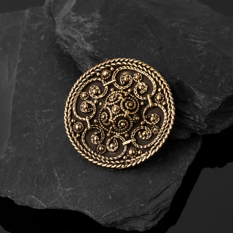 Brooch With Embellished Design-Premium Filigree Brooch, Bronze