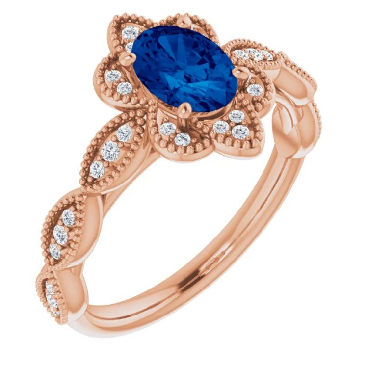 Classic Engagement Rings-14K Rose Lab-Grown Blue Sapphire & 1/8 CTW Natural Diamond Ring