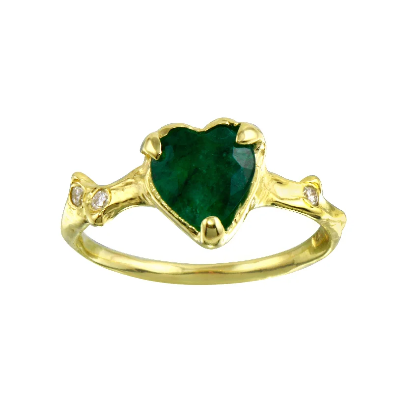 Men’s Promise Rings-Emerald Heart with Twinkling Diamond Thorns Ring