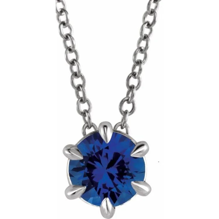 Birthstone Pendant Necklaces-Platinum 4 mm Lab-Grown Blue Sapphire Solitaire 16-18" Necklace