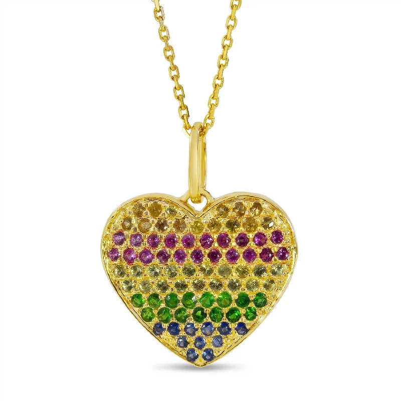 Layered Necklaces-RAINBOW SAPPHIRE PUFF HEART NECKLACE P4288