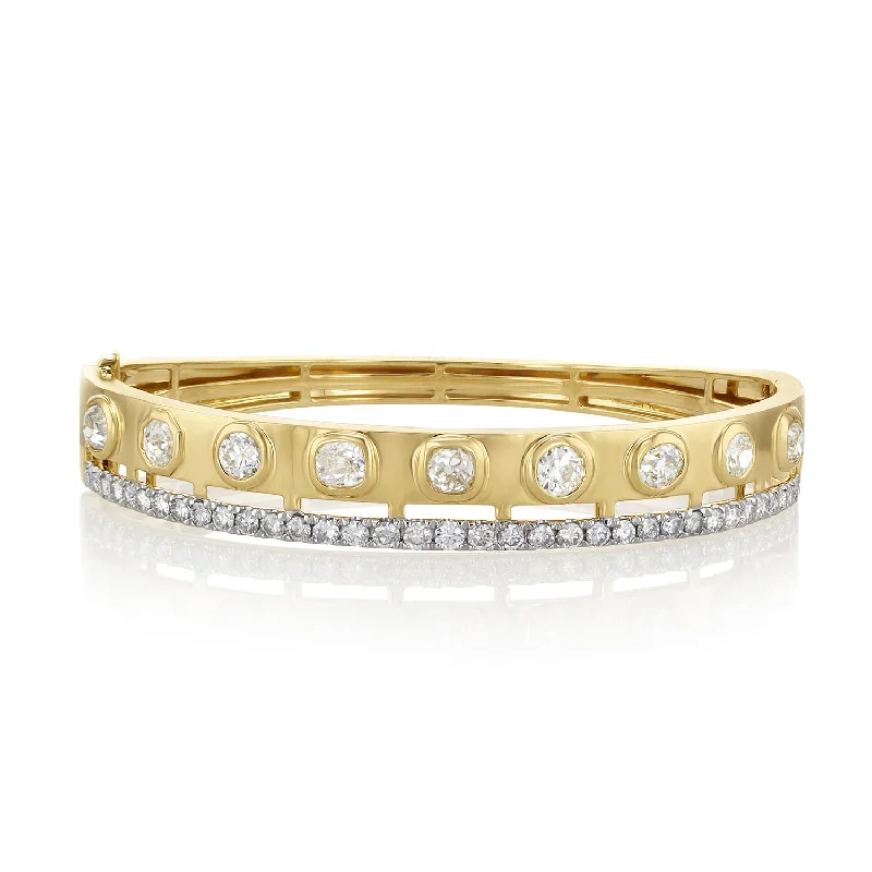 Bracelets With Positive Energy-6.96 Carat Old Mine Cut Natural Diamond Bangle Bracelet in 14K Yellow Gold