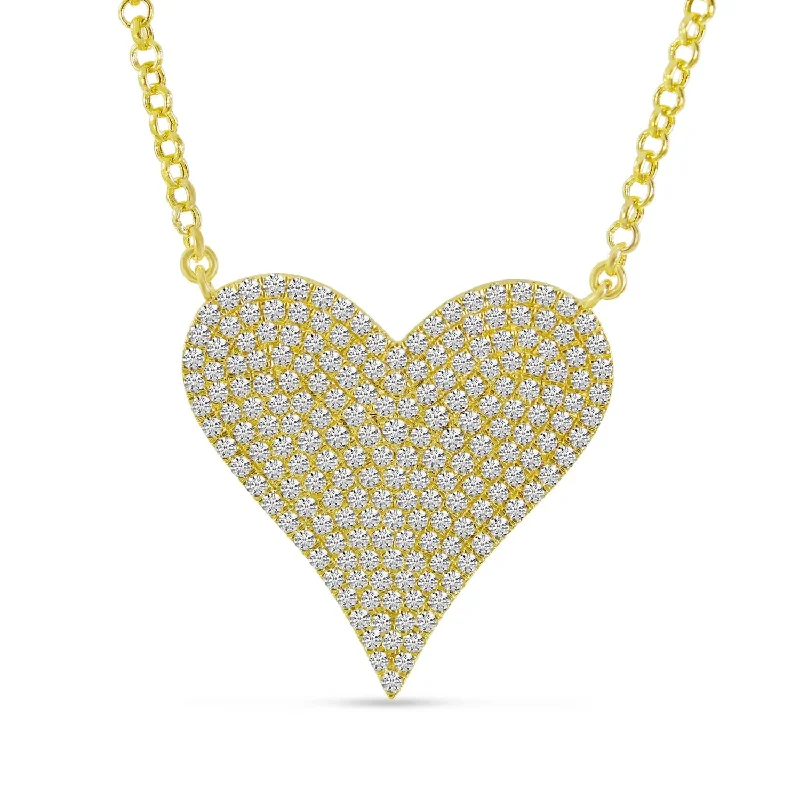 Beaded Necklaces-DIAMOND PAVE HEART NECKLACE P10506-18