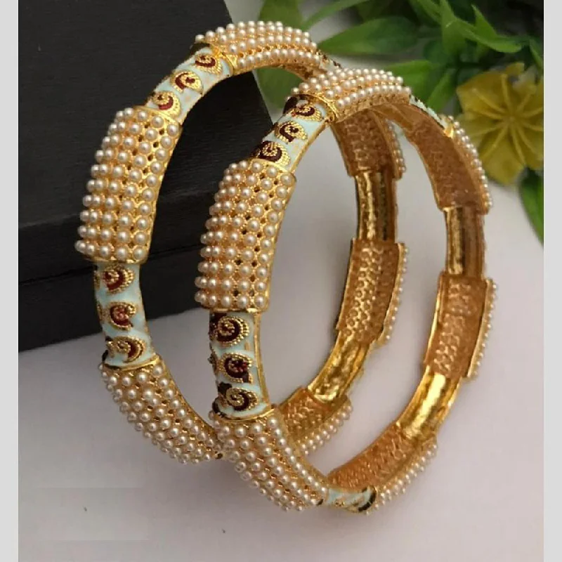 Bangles For Bold Fashion Statements-FS Collection Gold Plated Pearl Bangle Set