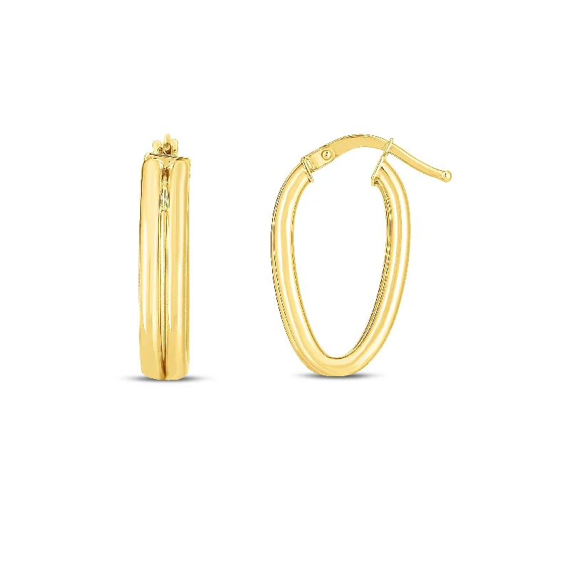 Circular Gold Earrings-14K Double Oval Hoop Earrings