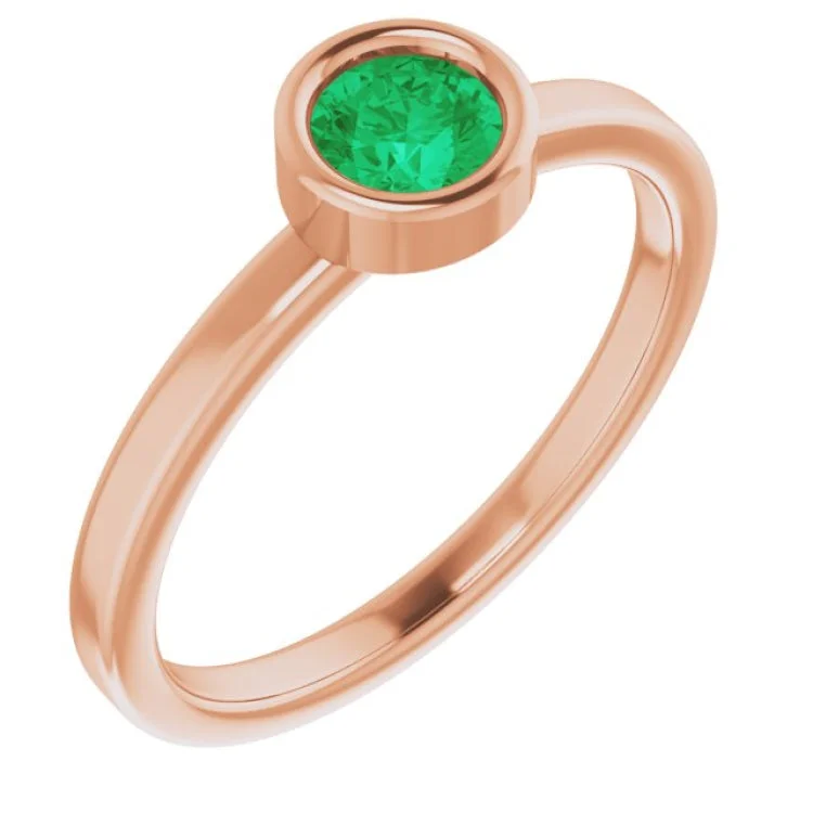 Unique Diamond Engagement Rings-14K Rose 4.5 mm Lab-Grown Emerald Ring