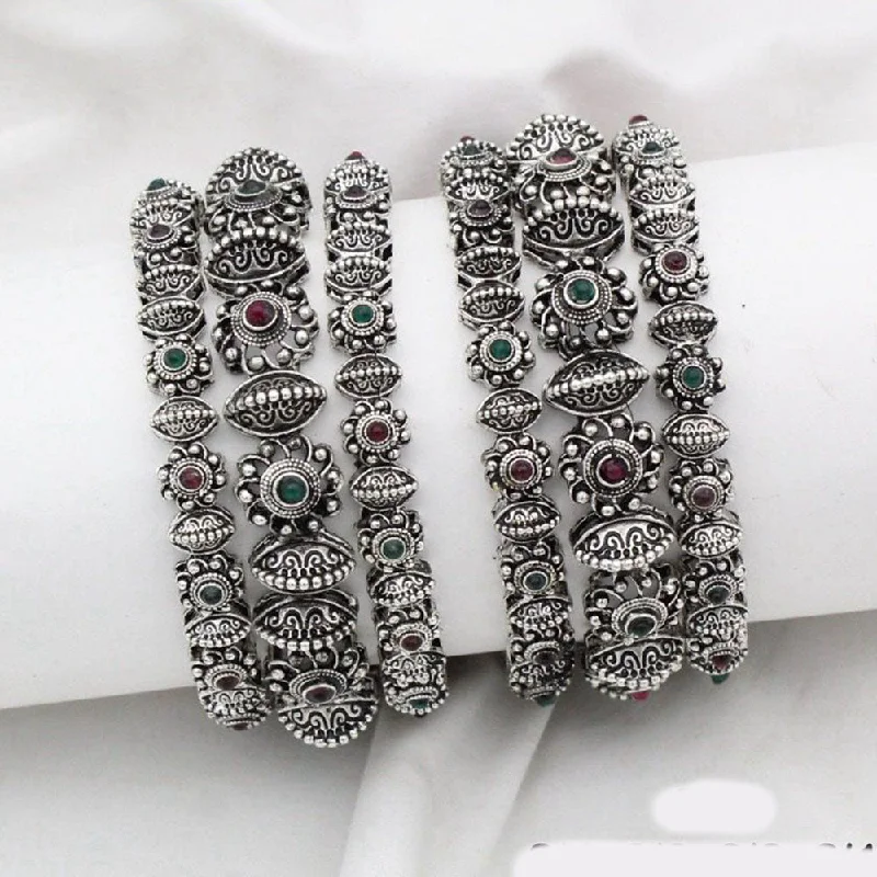 Stylish Bangles-JCM  Silver Plated Pota Stone Bangle Set