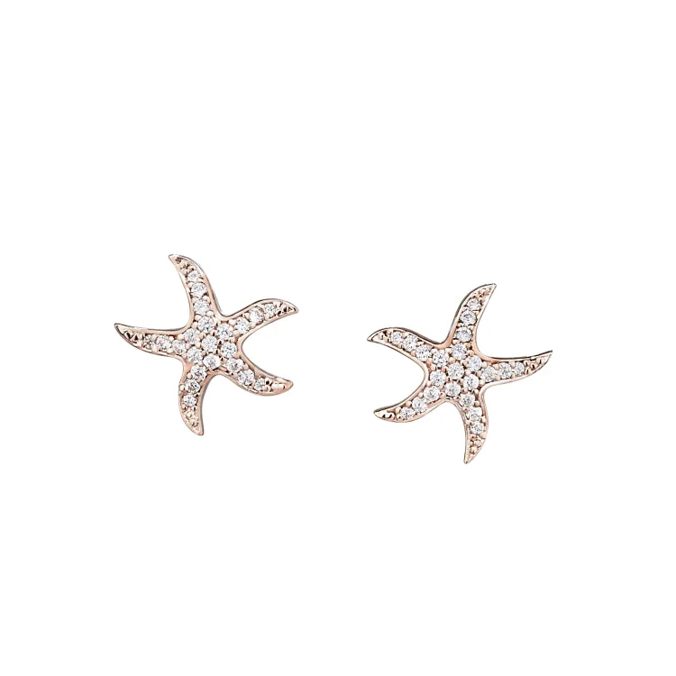 Gold Link Necklaces-Rose Gold Vermeil Sterling Silver Micropave Starfish Earrings with Simulated Diamonds