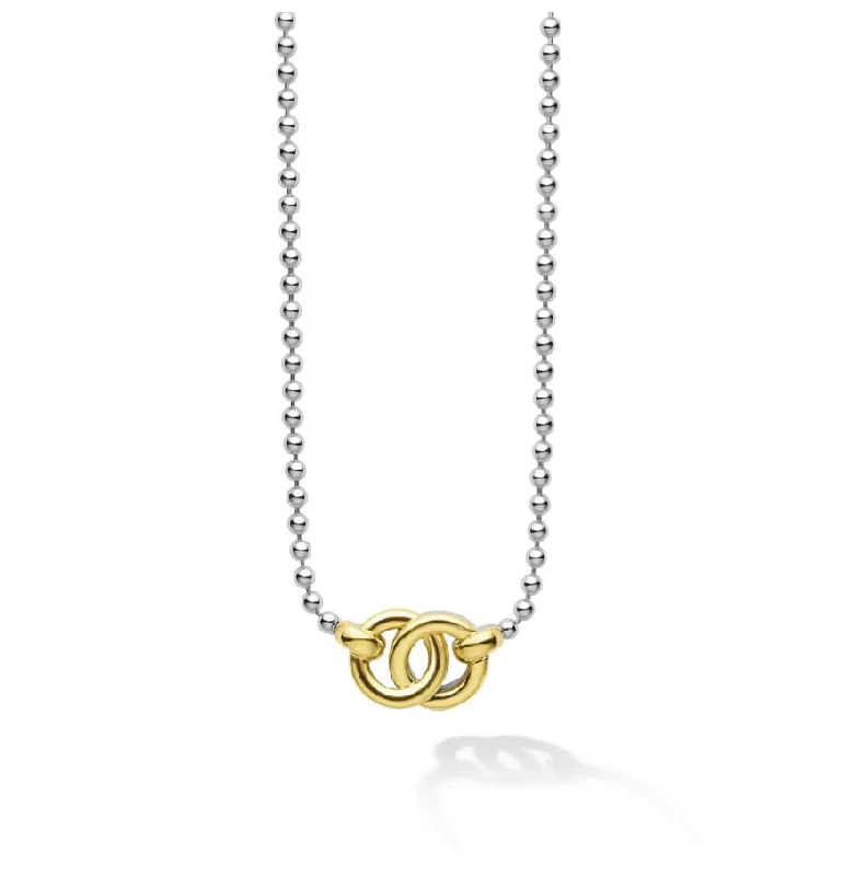 Simple Crystal Necklaces-Signature Caviar Interlocking Pendant on Ball Chain Necklace in Sterling Silver and 18K Yellow Gold, 16-18inch