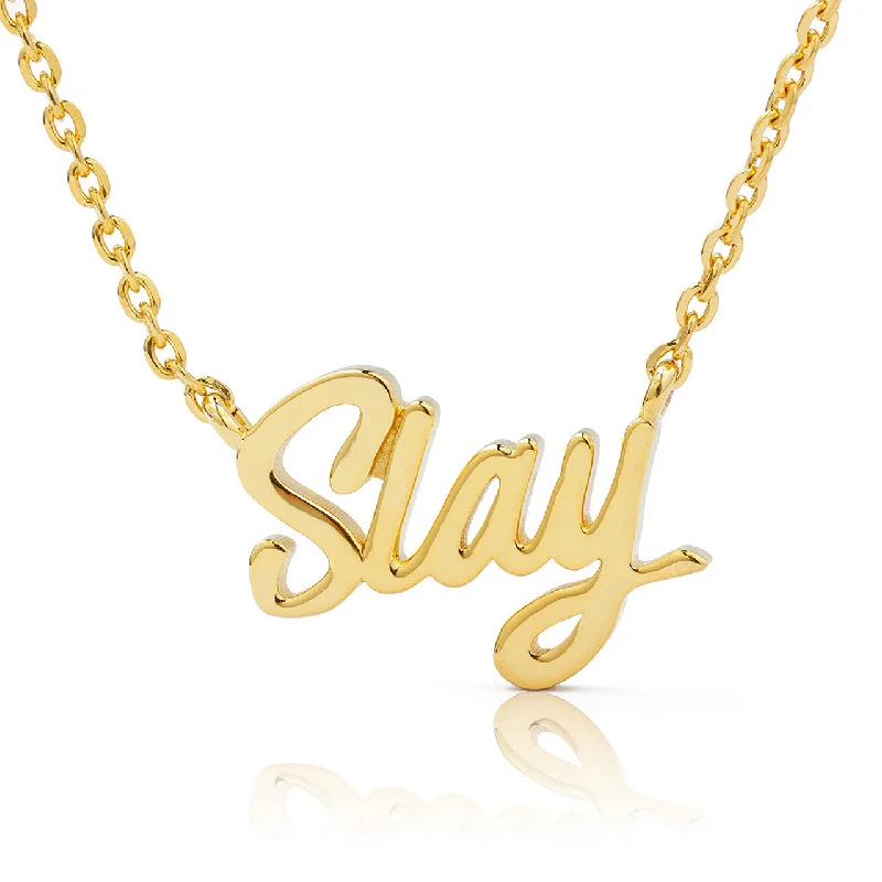 Personalized Gold Necklaces-10k Gold Slay Statement Necklace