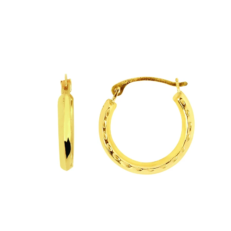 Multi-gemstone Earrings-14K Gold Polished with Diamond Cut Detail Back to Back Hoop Earring