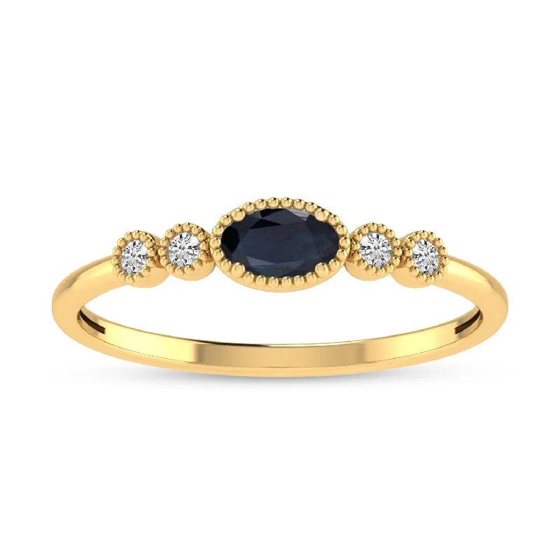 Large Gold Rings-10K Yellow Gold Oval Sapphire and Diamond Stackable Ring RM4307-SEPT