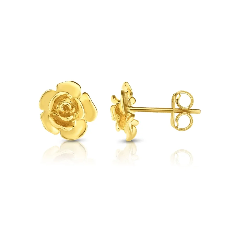 Trendy Earrings-14K Gold Rose Stud Earring