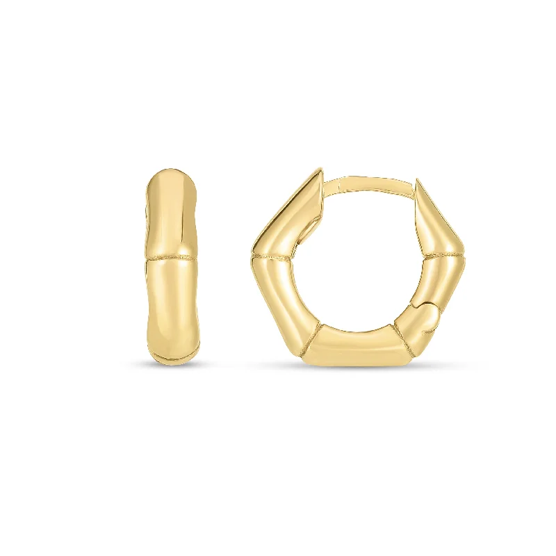 Elegant Rhinestone Earrings-14K Bamboo Huggie Hoops