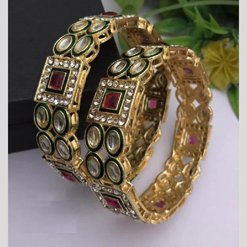 Bangles With Onyx-FS Collection Gold Plated Kundan Stone Bangle Set