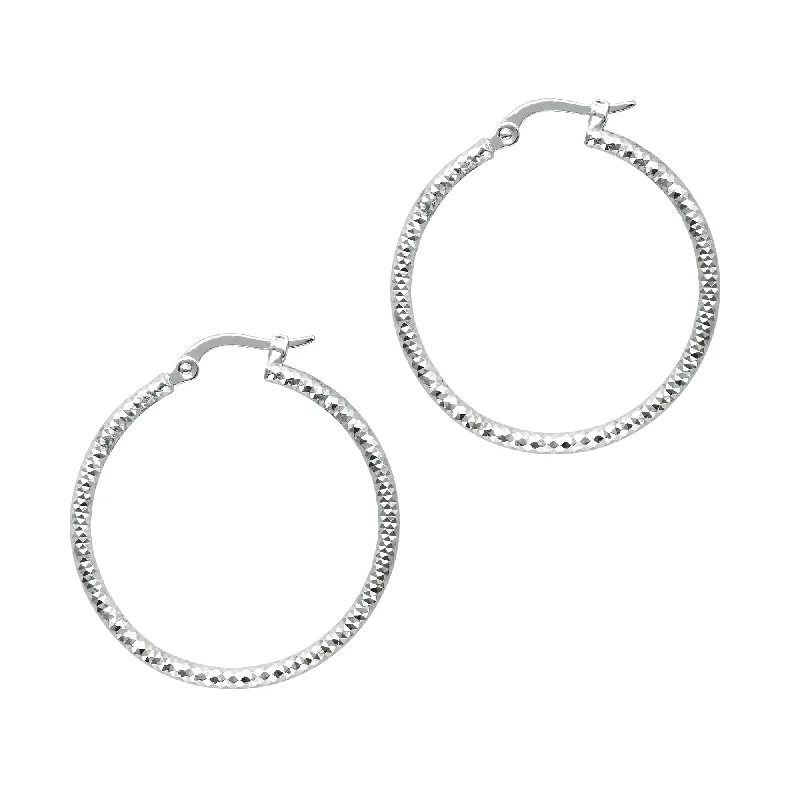 Personalized Crystal Earrings-14K Gold Round Diamond Cut Hoop Earring