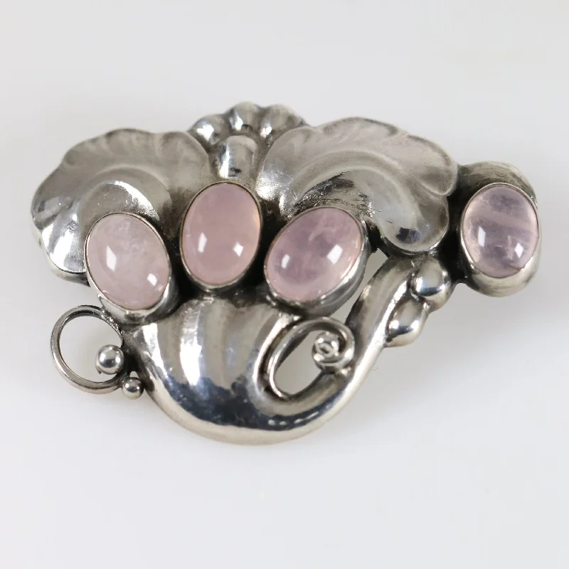 Brooch For Dresses-Vintage Georg Jensen Jewelry | Rare Rose Quartz Brooch Mid-Century Denmark