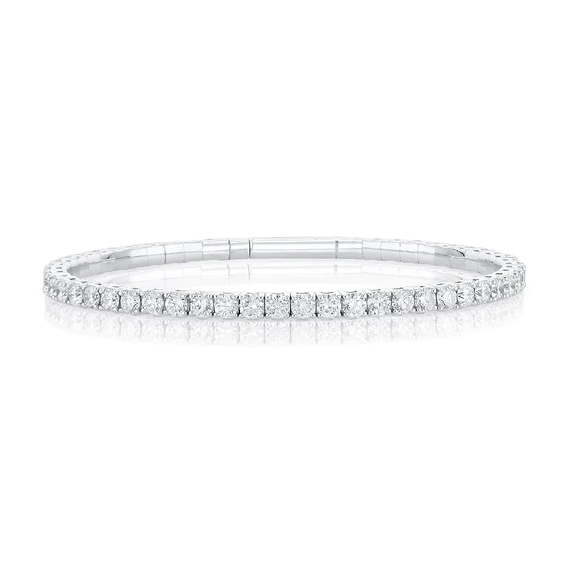 Bracelets For Work-6.00 Carat Round Diamond Flexible Bangle in 14K White Gold