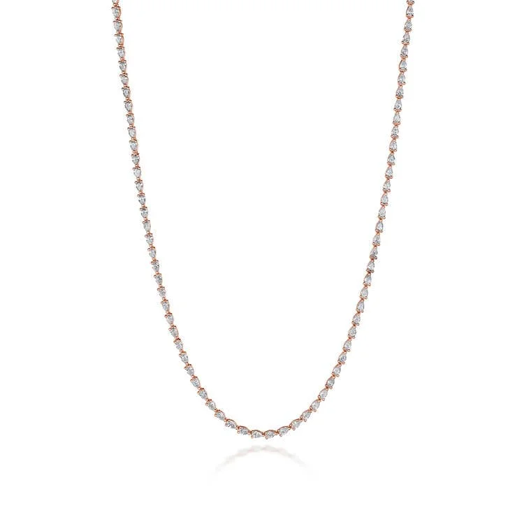 Layered Gold Necklaces-Stilla | Pear Diamond Tennis Necklace in 18k Rose Gold FN66916PK