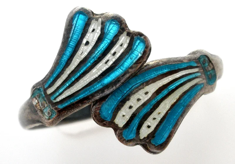 Stackable Rings-Sterling Silver Siam Blue Enamel Ring Vintage