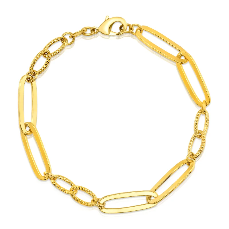 Bracelets With Elegant Detailing-LONG AND SHORT OVAL LINK BRACELET, GOLD