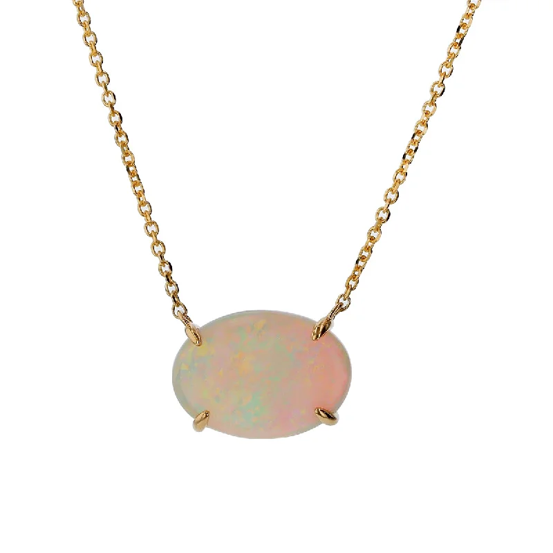 Charm Necklaces-2.35Ct Oval Australian Opal Necklace in 14k Yellow Gold, 18inch