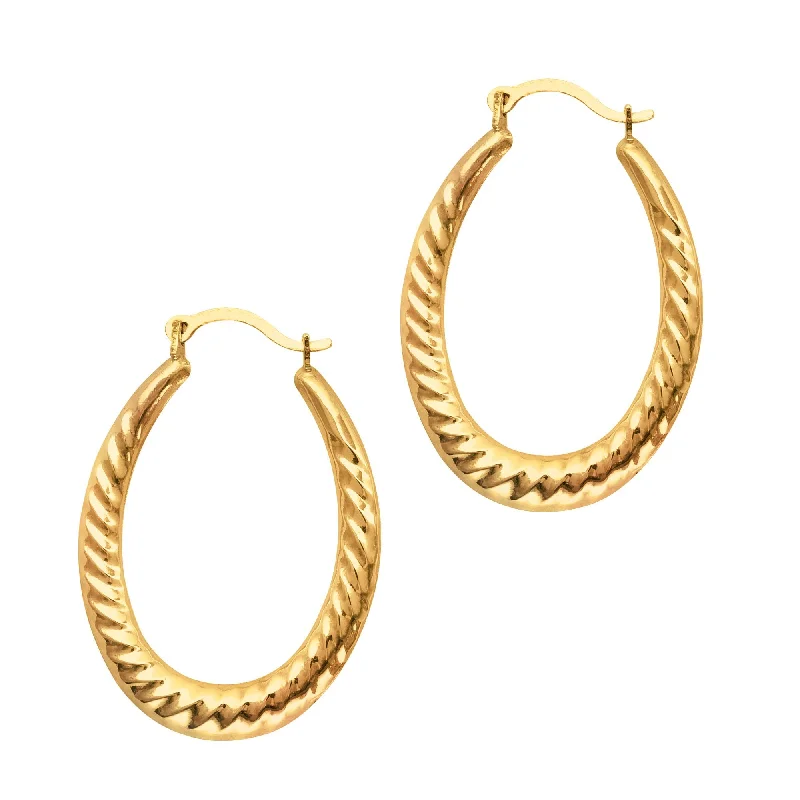 Elegant Gold Earrings-10K Gold Graduated Oval Twist Back to Back Hoop Earring