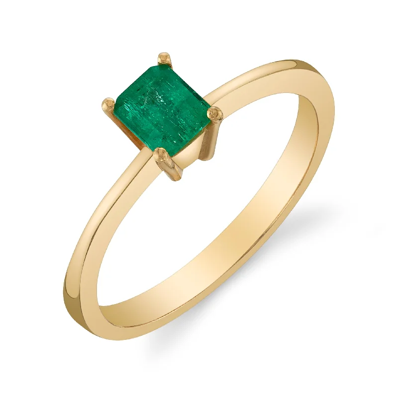 Large Gold Rings-Estate Emerald-Cut Columbian Emerald Ring