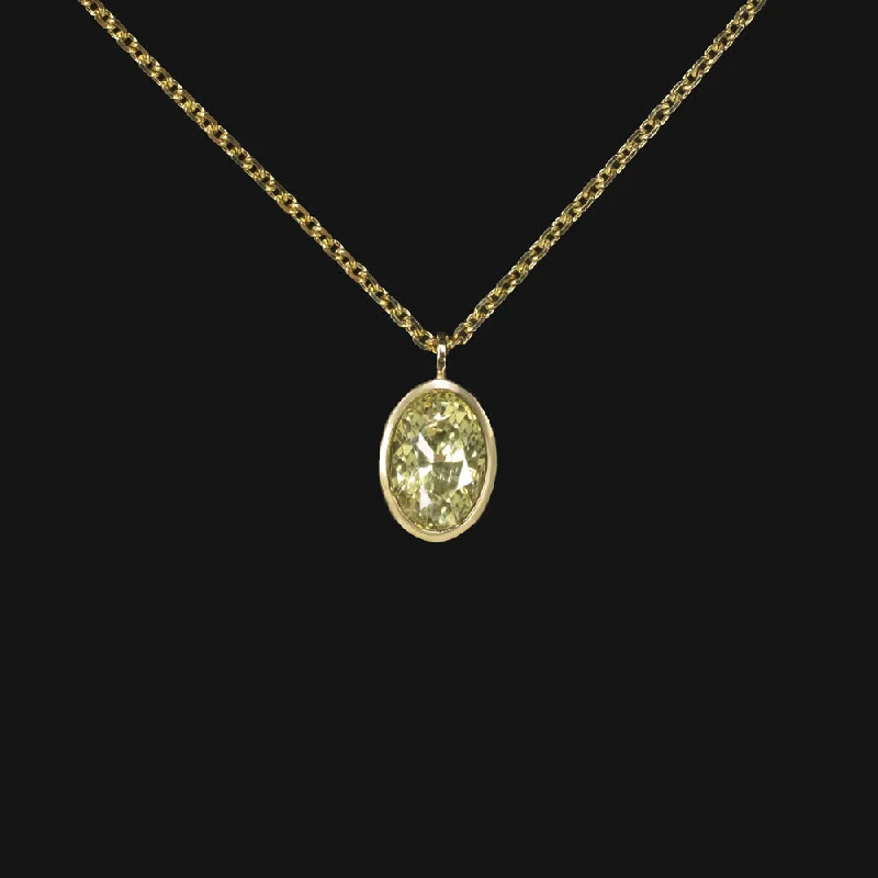 Bridal Necklaces-YELLOW SAPPHIRE PENDANT NECKLACE OVAL SHAPE BEZEL SET 14K GOLD NATURAL 1.10ct