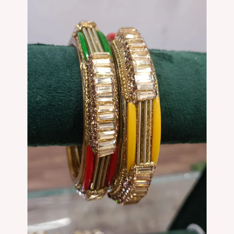 Bangles With Beads-Exotica Collection Gold Plated Austrian Stone Bangle Set