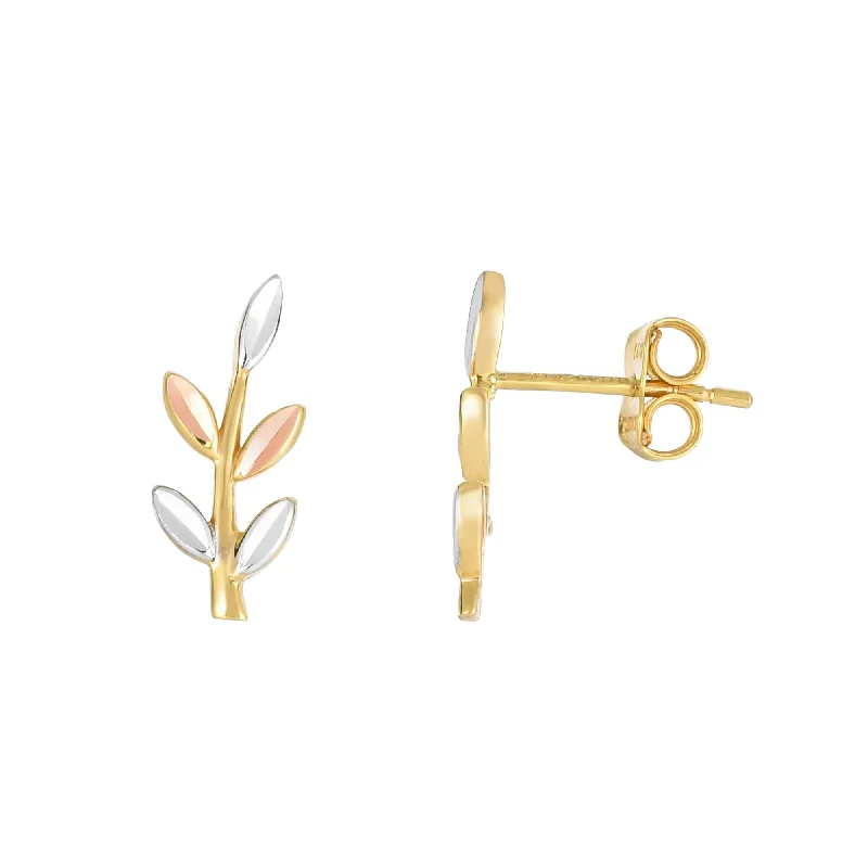 Large Dangle Earrings-14K Tri-color Gold Leaf Ear Climber