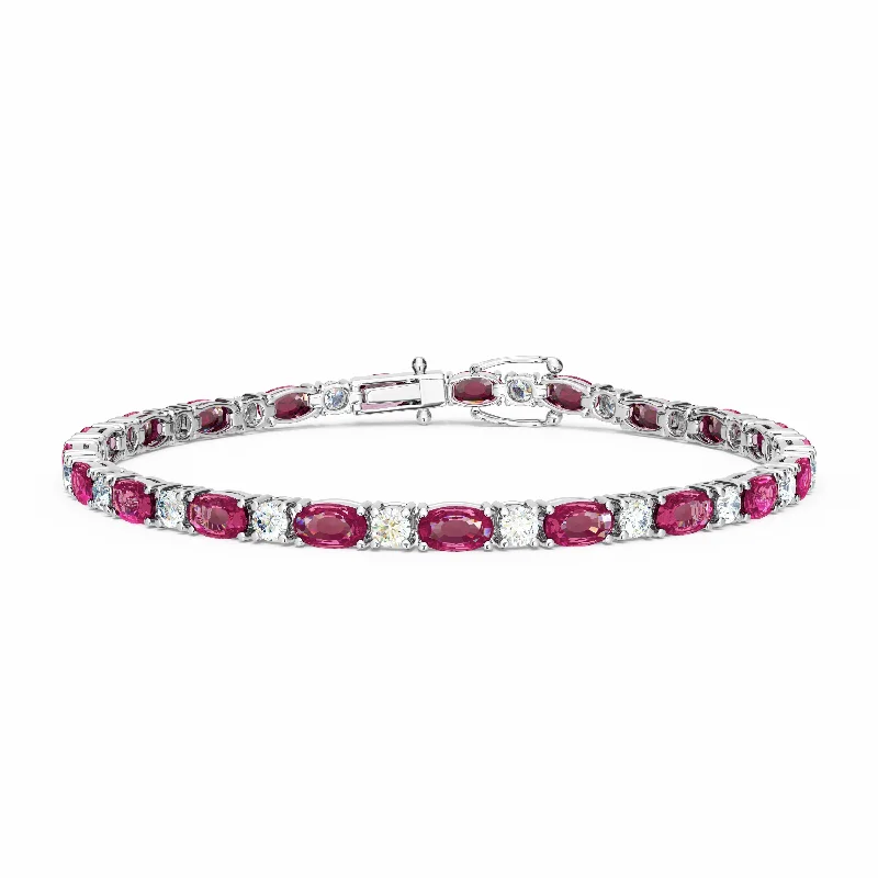 Fitness Bracelets For Women-6.00 Carat Ruby and 1.50 Carat Diamond Alternating Bracelet set in 18K White Gold