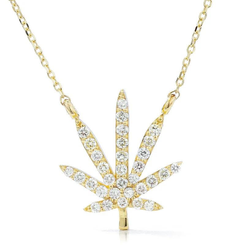 Multicolor Chain Necklaces-Pot Leaf Necklace 14k Gold 0.52ct Diamond