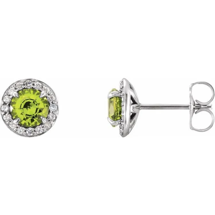 Elegant Earrings-14K White 4 mm Natural Peridot & 1/10 CTW Natural Diamond Earrings