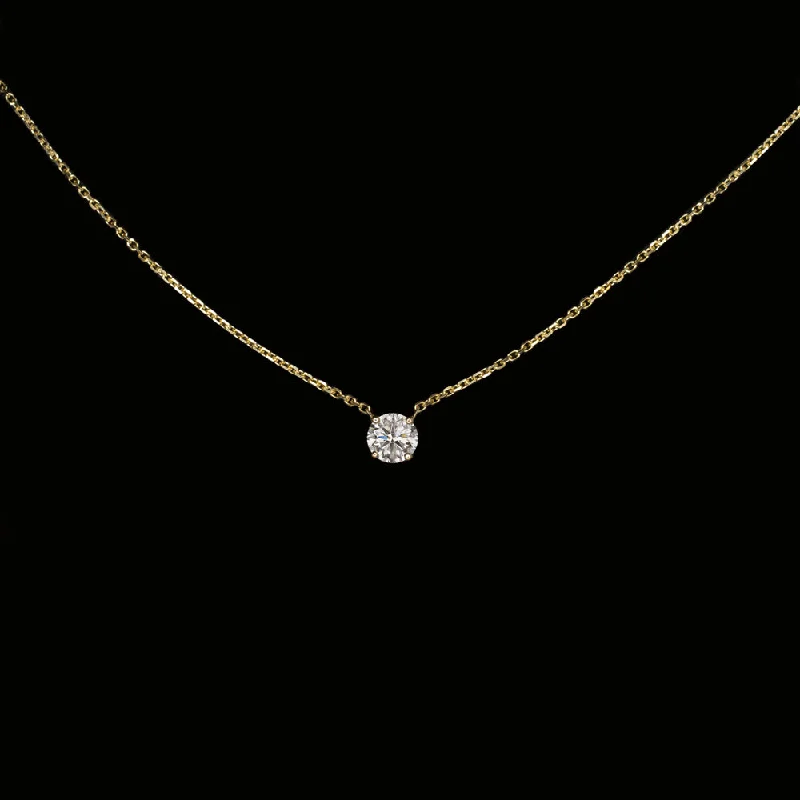 Beaded Pendant Necklaces-DIAMOND SOLITAIRE NECKLACE 14K YELLOW GOLD 1/2 CARAT VERY GOOD CUT ROUND PENDANT