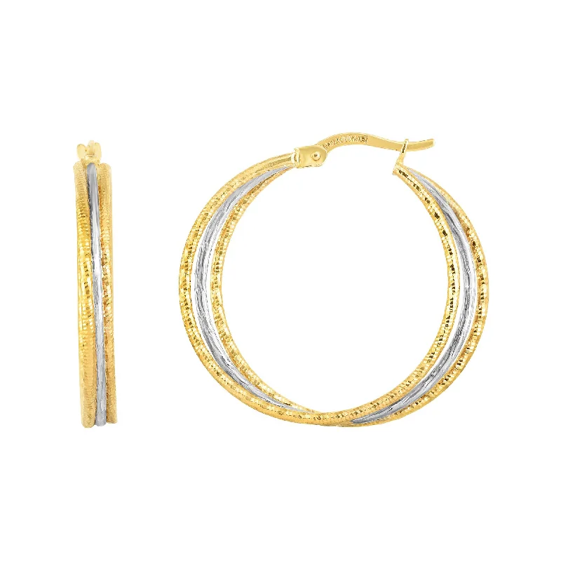 Classic Gold Earrings-14K Gold Polished & Diamond Cut Double Row Hoop Earring