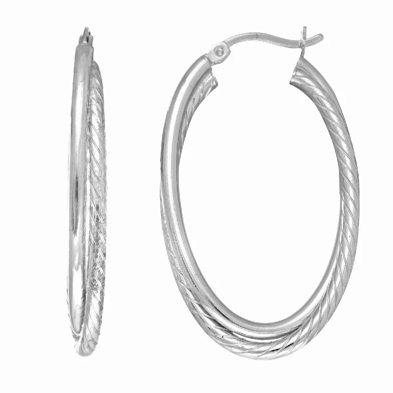 Feather Earrings-Silver Oval Double Twist Hoop Earring