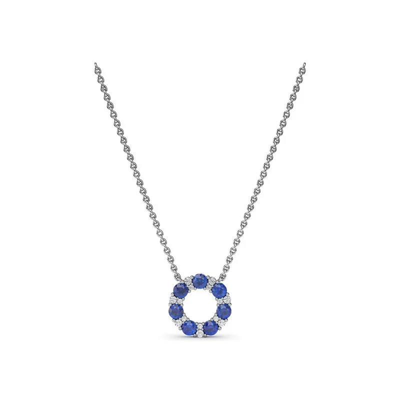 Sapphire Necklaces-Shared Prong Sapphire and Diamond Circle Necklace N1868S