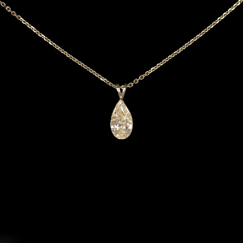 Coral Necklaces-DIAMOND SOLITAIRE NECKLACE 0.92ct PEAR SHAPE TEARDROP 14k YELLOW GOLD PENDANT