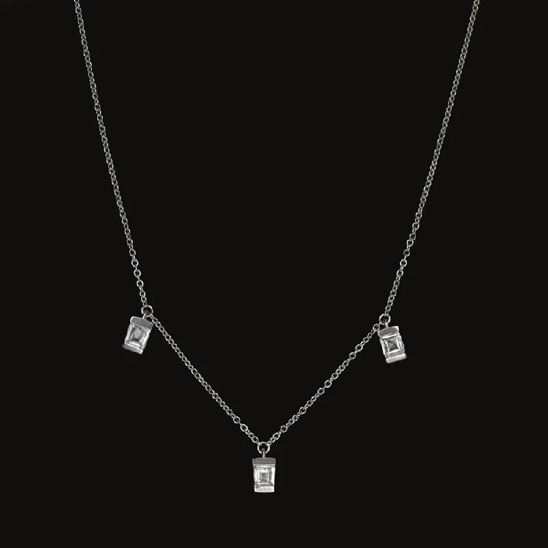 Men's Pendant Necklaces-0.55ct BAGUETTE DIAMOND NECKLACE DAINTY CHAIN 14K WHITE GOLD NATURAL CLASSIC