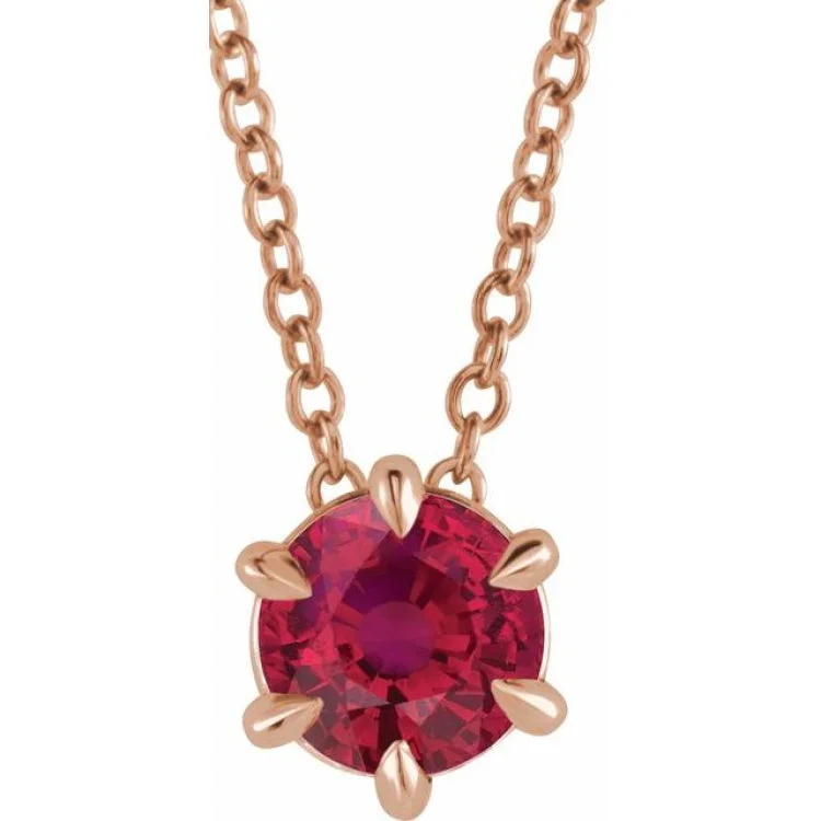 Bohemian Gold Necklaces-14K Rose 4 mm Lab-Grown Ruby Solitaire 16-18" Necklace