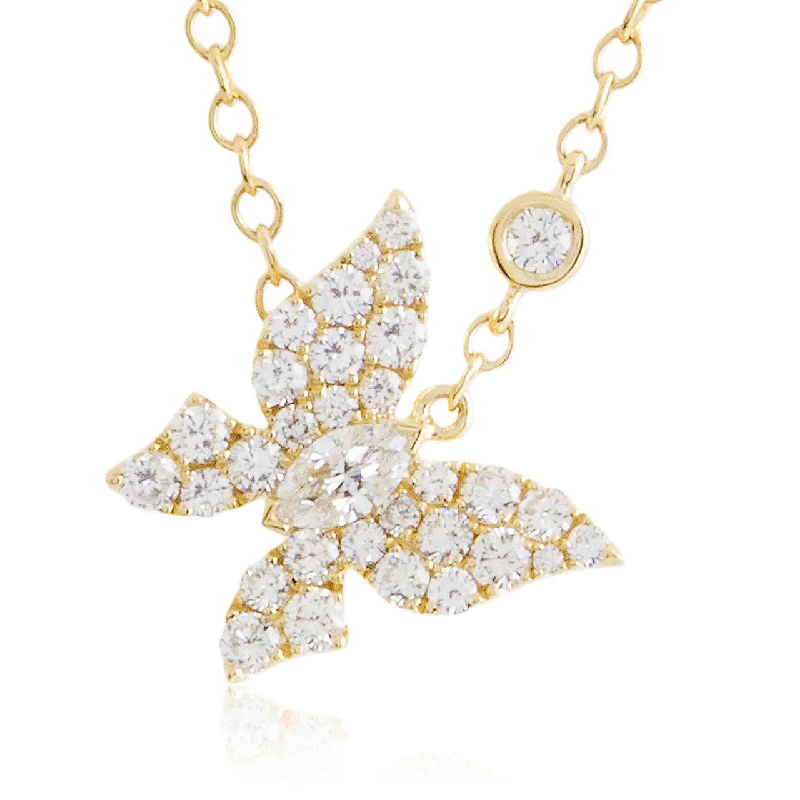 Birthstone Gold Necklaces-18k Yellow Gold 1.14ct Diamond Butterfly Necklace