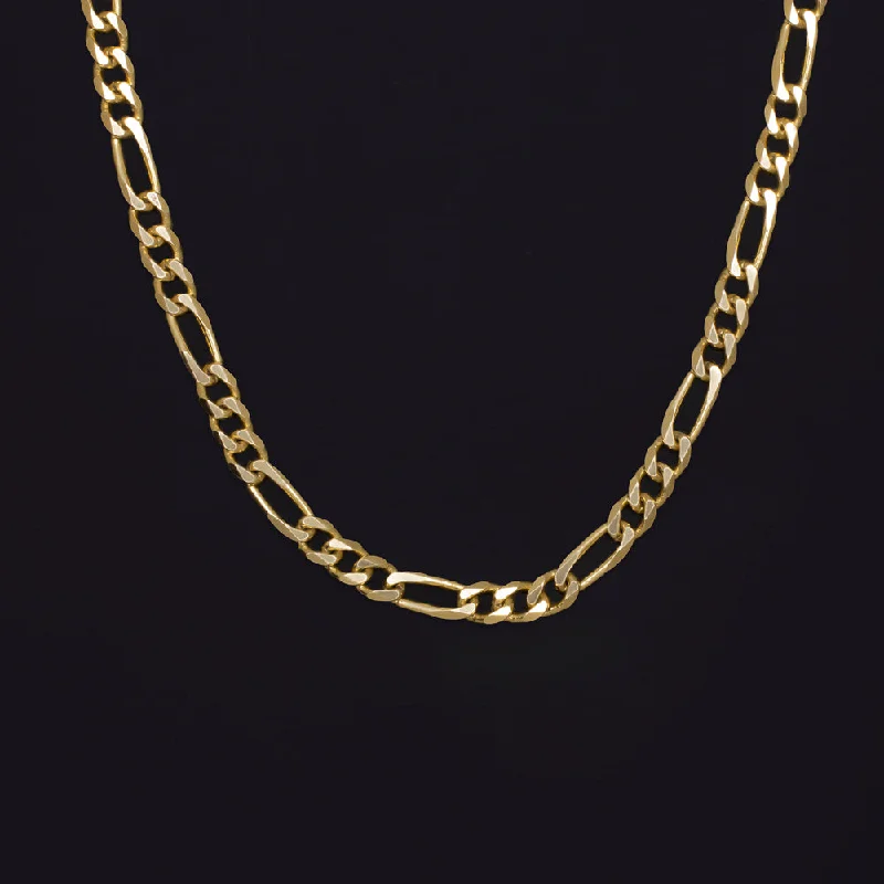 Vintage Pendant Necklaces-SOLID 14K YELLOW GOLD FIGARO CHAIN 24in 3mm ITALIAN MENS LADIES CLASSIC NECKLACE