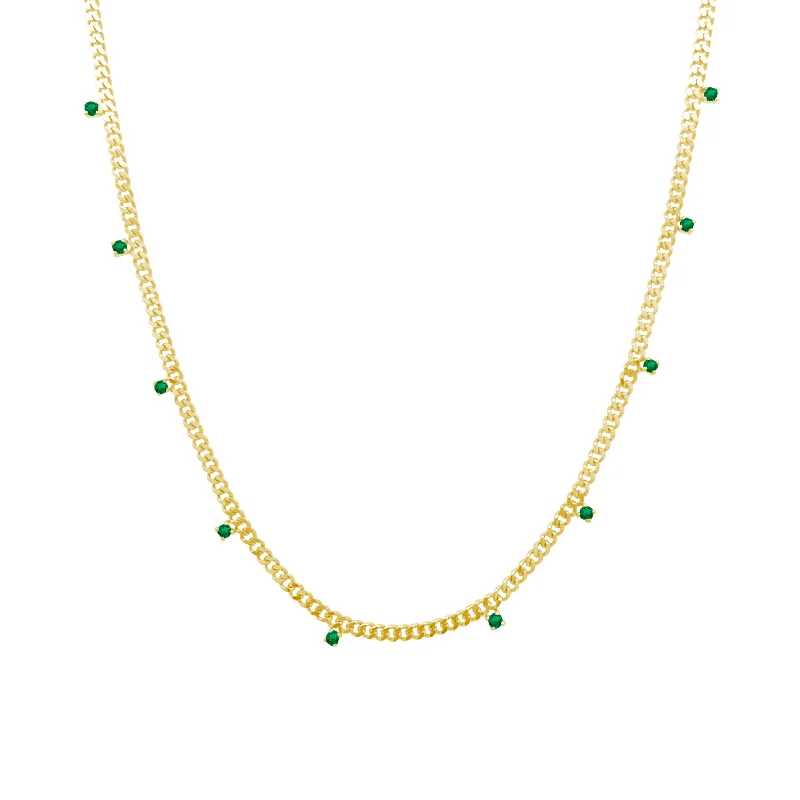 Chunky Necklaces-Curb Chain & Emerald Dangle Necklace