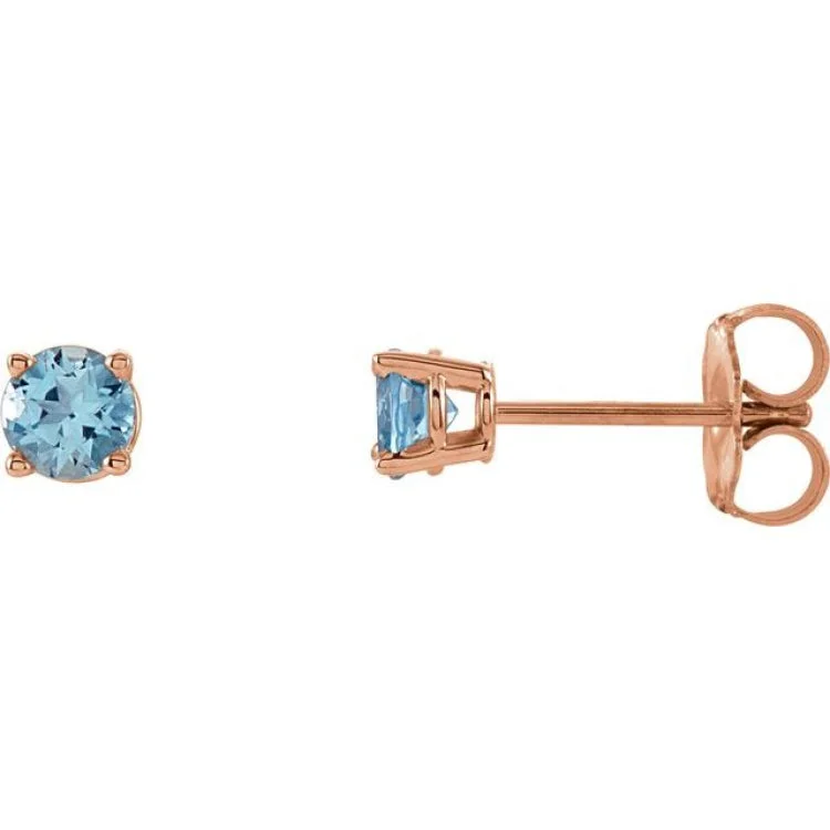 Handcrafted Diamond Earrings-14K Rose 4 mm Natural Aquamarine Stud Earrings