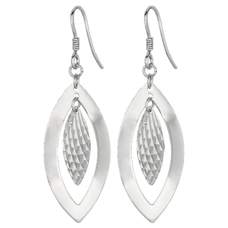 Beaded Earrings-Silver Marquise Disc Dangle Earring