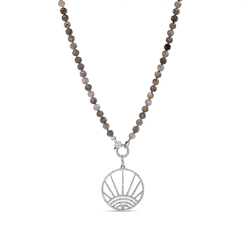 Boho Necklaces-Diamond Sunrise on Knotted Labradorite Necklace N0002422