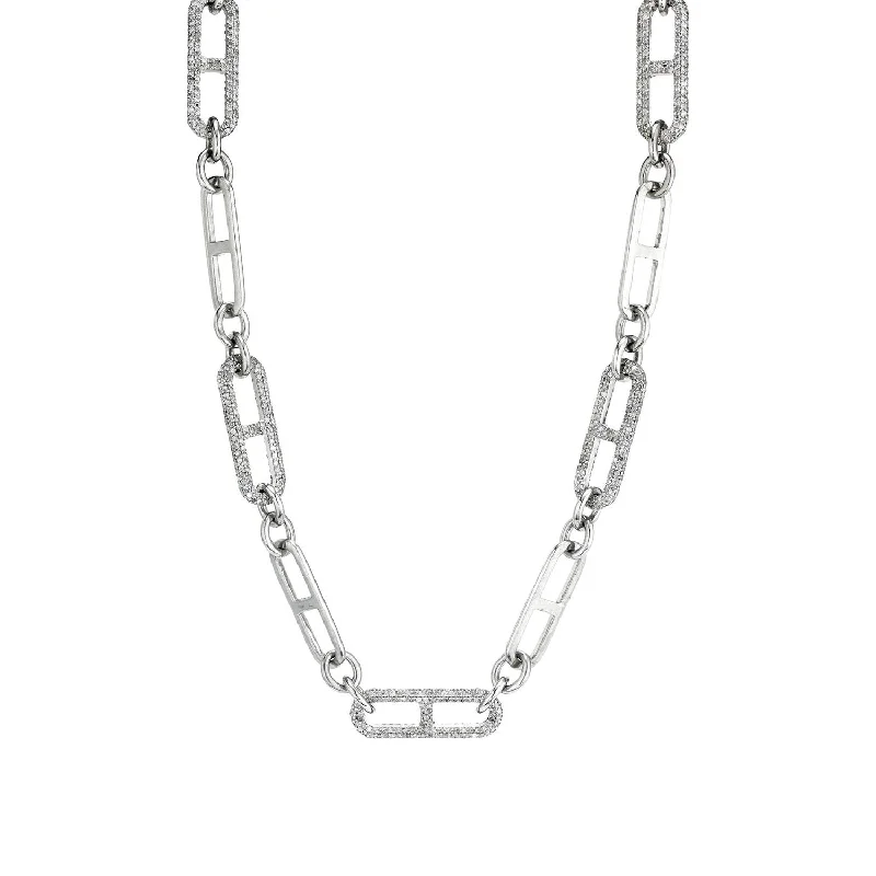 Custom Necklaces-Paris Link Chain Necklace with 5 Pave Diamond Links - 19"  N0000990