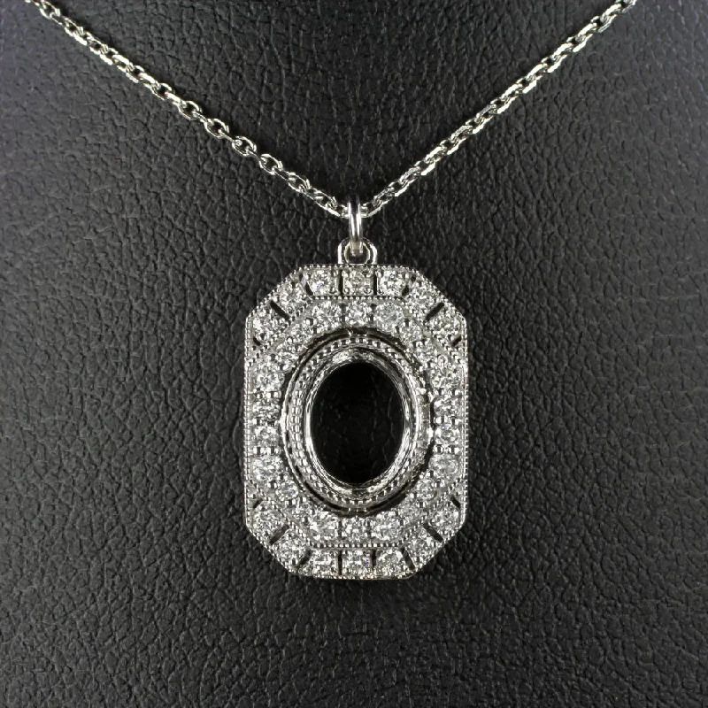 Designer Diamond Necklaces-VINTAGE STYLE DIAMOND PENDANT SEMI MOUNT SETTING ART DECO OVAL NATURAL NECKLACE