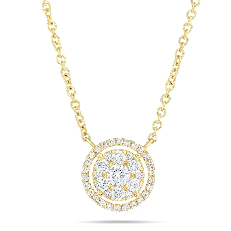 Fancy Necklaces-18K Gold 0.40ct Diamond Halo Cluster Necklace